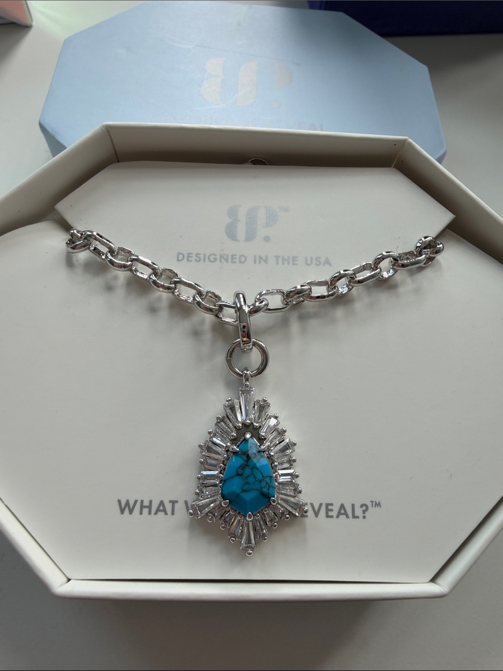 Bomb Party originals necklace turquoise on rhodium